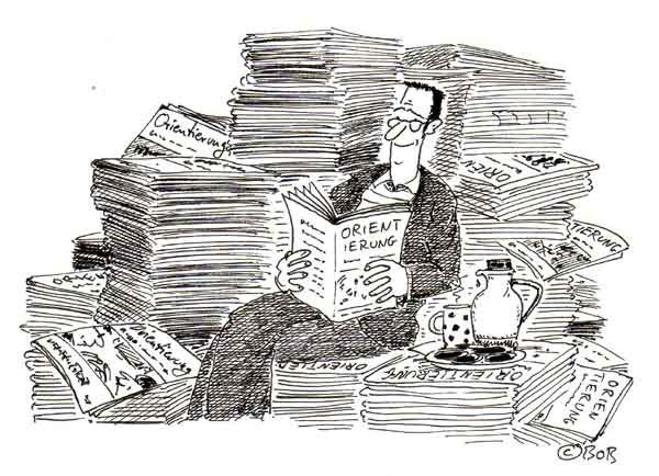 Cartoon von BOB Born: Leser in Orientierungsstapeln